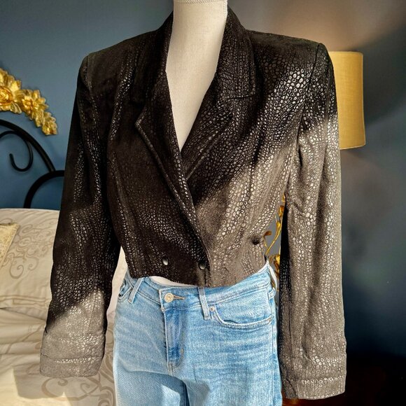 Vintage Jackets & Blazers - Vintage 1980s Danier Cropped Black Suede Leather Jacket